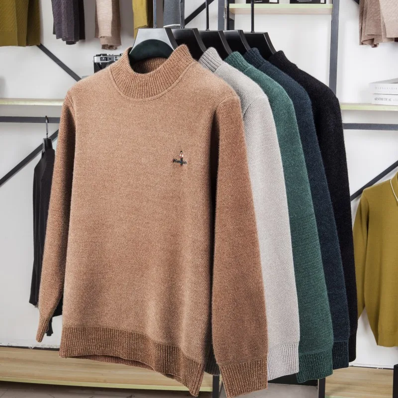 Легкий и роскошный трикотажный круглым воротником свитер толстый плюшевый теплый джемпер новая модель мультяшный персонаж вышивка мода гольф мужская одежда