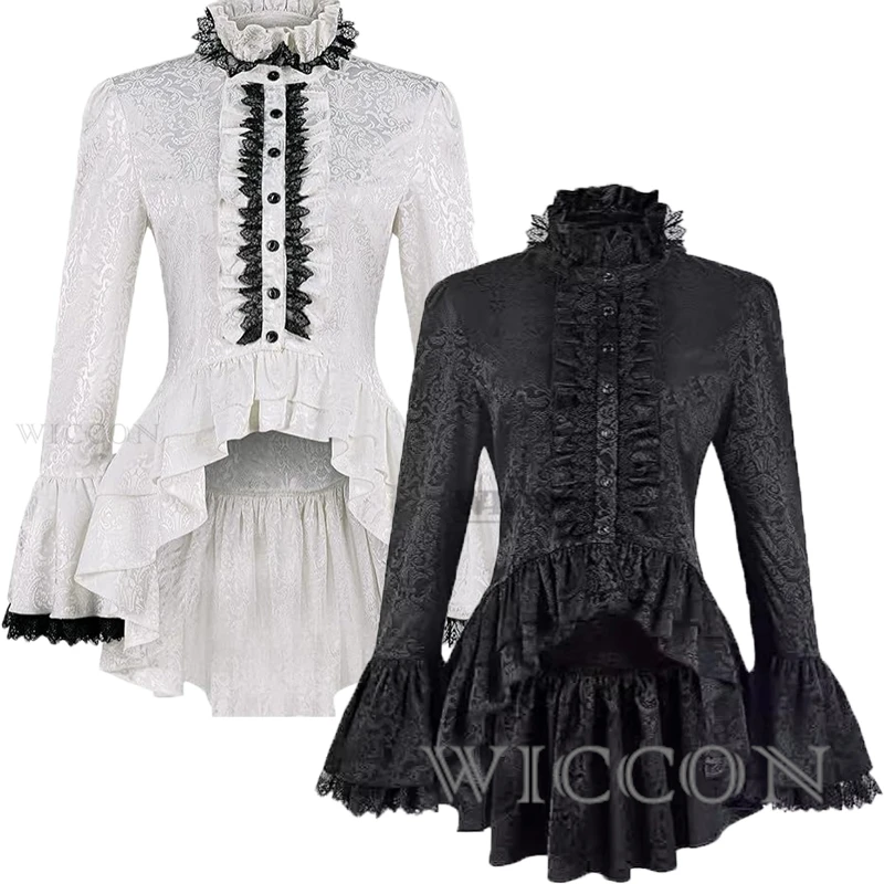 

Medieval Victorian Blouse Women's Stand Collar Flared Sleeve Blouse Gothic Steampunk Top Victorian role playing vintage cosplay