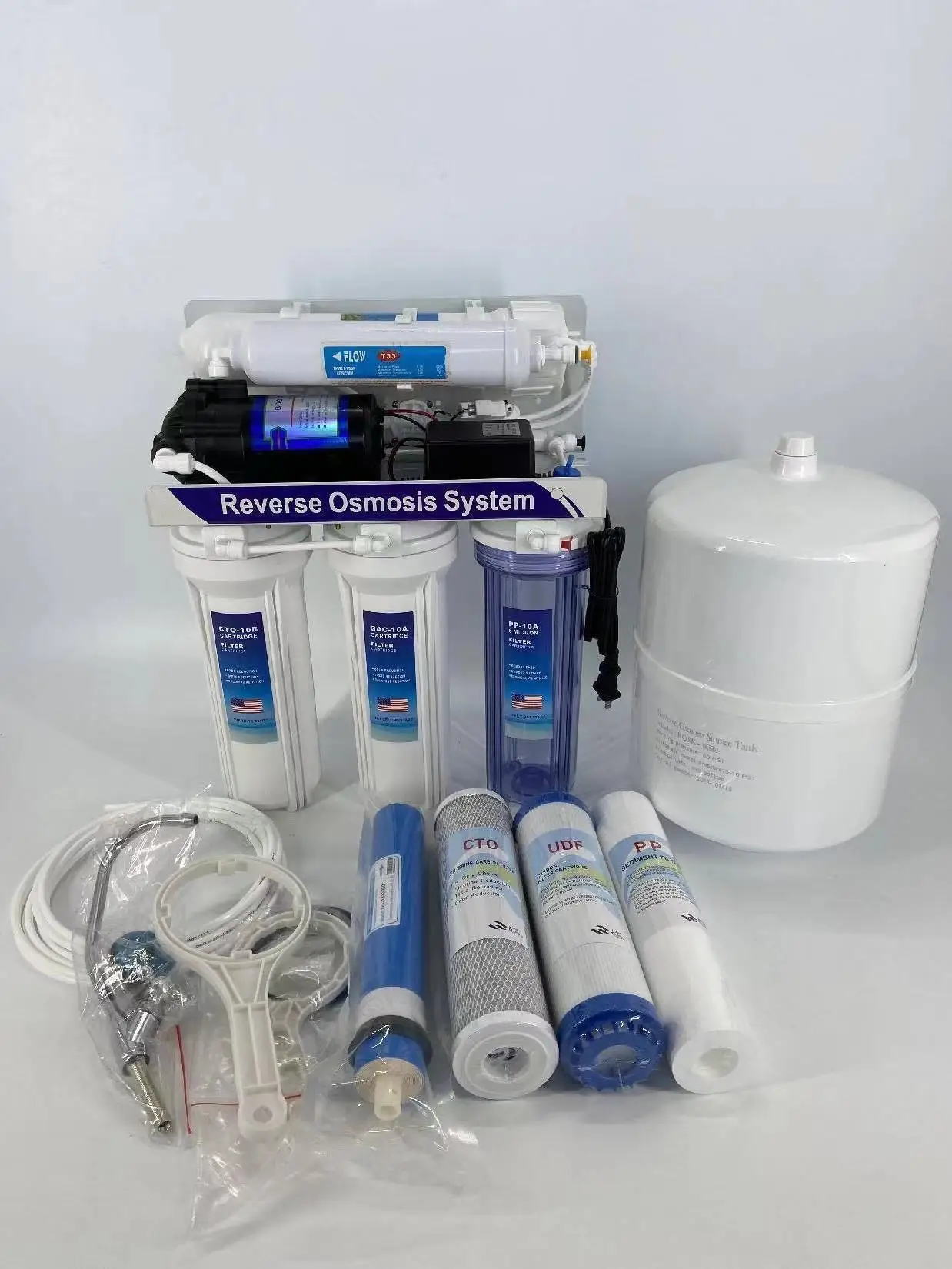 تايوان نوع 5 مراحل 6 مراحل أنظمة الموردين التناضح العكسي آلة تصفية المياه التجارية الاستخدام المنزلي RO الشرب 75GPD