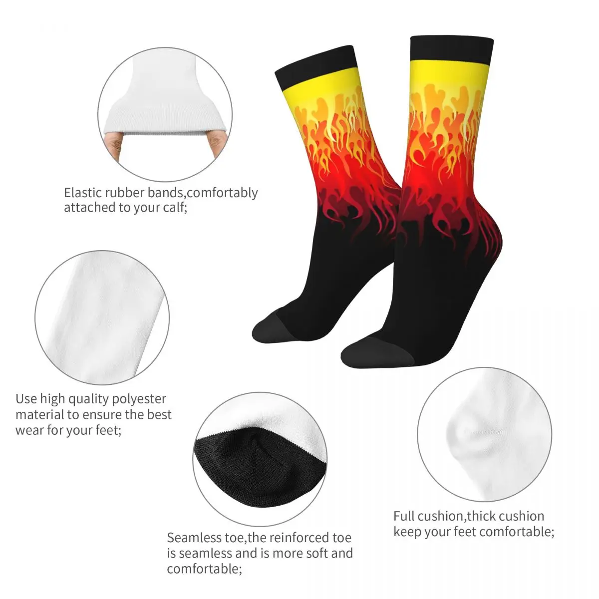 Red Hot Rod Flames Black Background Socks Men's Women's Polyester Casual Racing Cars Socks Harajuku Spring Summer Autumn Winter