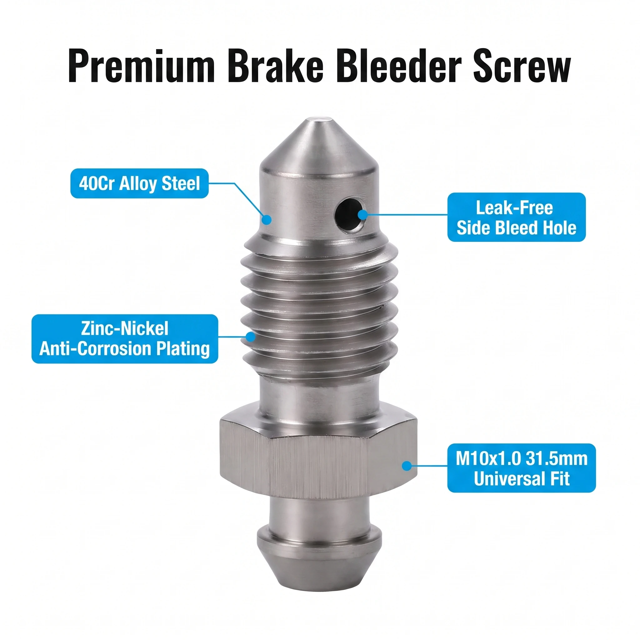 M10x1.0, 31.5mm Brake Bleeder Screw, Universal Automotive  Motorcycle Bleed Nipple Ball Screw for Brake Caliper Cylinder Parts