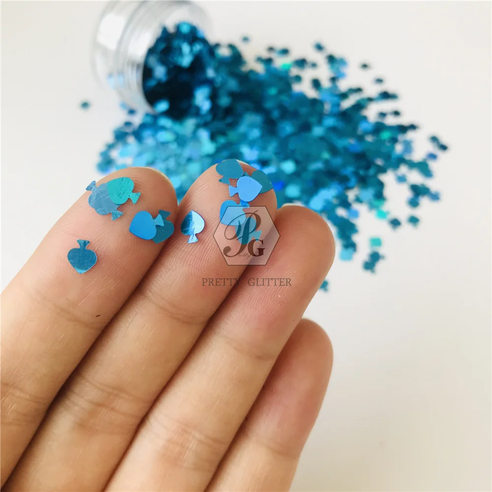 PrettyG 5MM Spade Glitter Sequin Poker Blue Holographic Glitter For Resin DIY Art Craft Nail Makeup Decoration Accessories