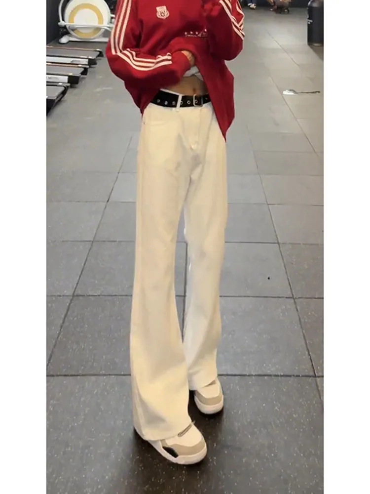 

Cleanfit Men's Fce Lined Slim Fit White Jeans Lengthening Leg Effect Faionable American Brand Knife Micro Flared Pants