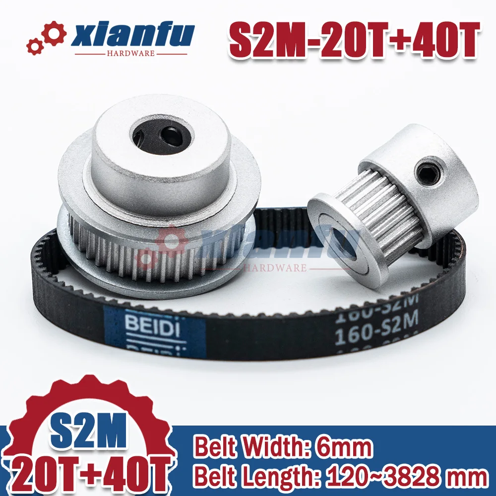 

S2M 20T+40T Timing Belt Pulley Sets Synchronous wheel Kits Bore 5~15mm For 2M Width 6mm S2M 20Teeth 40Teeth Pitch 2mm Sprockets