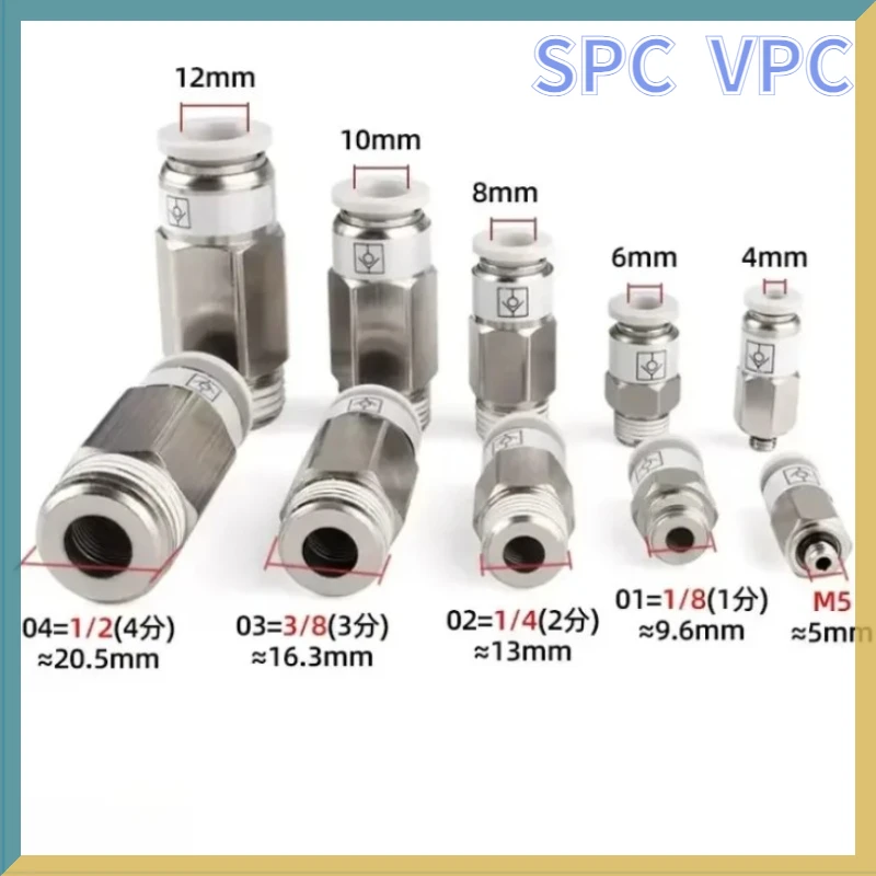 10pcs Pneumatic Check Valve One-way Exhaust Valve Straight-through SPC8-02 VPC8-01 Prevents Air Backflow BSPT Thread 1/8 1/4 3/8