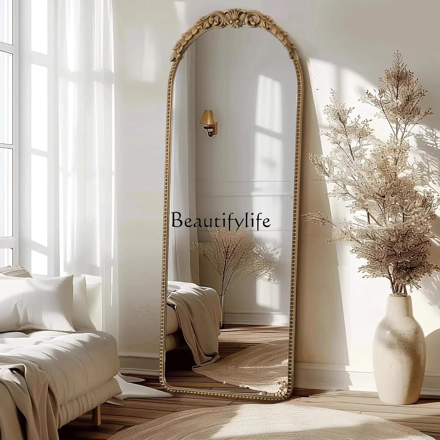 FG26*European light luxury full-body mirror bedroom cloakroom French retro carved fitting mirror
