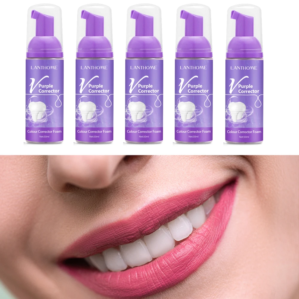 50ml V34 Purple Teeth Whitening Mousse Deep Cleaning Stains Removal Repair Bright Yellow Tones Toothpaste Color Corrector Serum