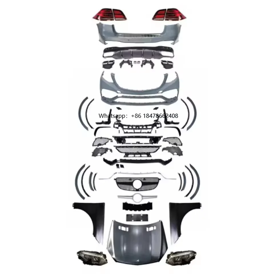 

Old to New GLE63 Style Car Front Lip Rear Diffuser Side Skirt Facelift Body Kit for ML W166 2011-2014