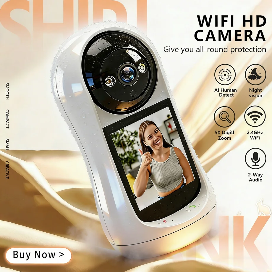 

iCSee 3MP WiFi PTZ-камера с 2,8-дюймовым IPS-экраном, видеозвонками, обнаружением звука плача ребенка, для внутреннего видеонаблюдения, видеоняня