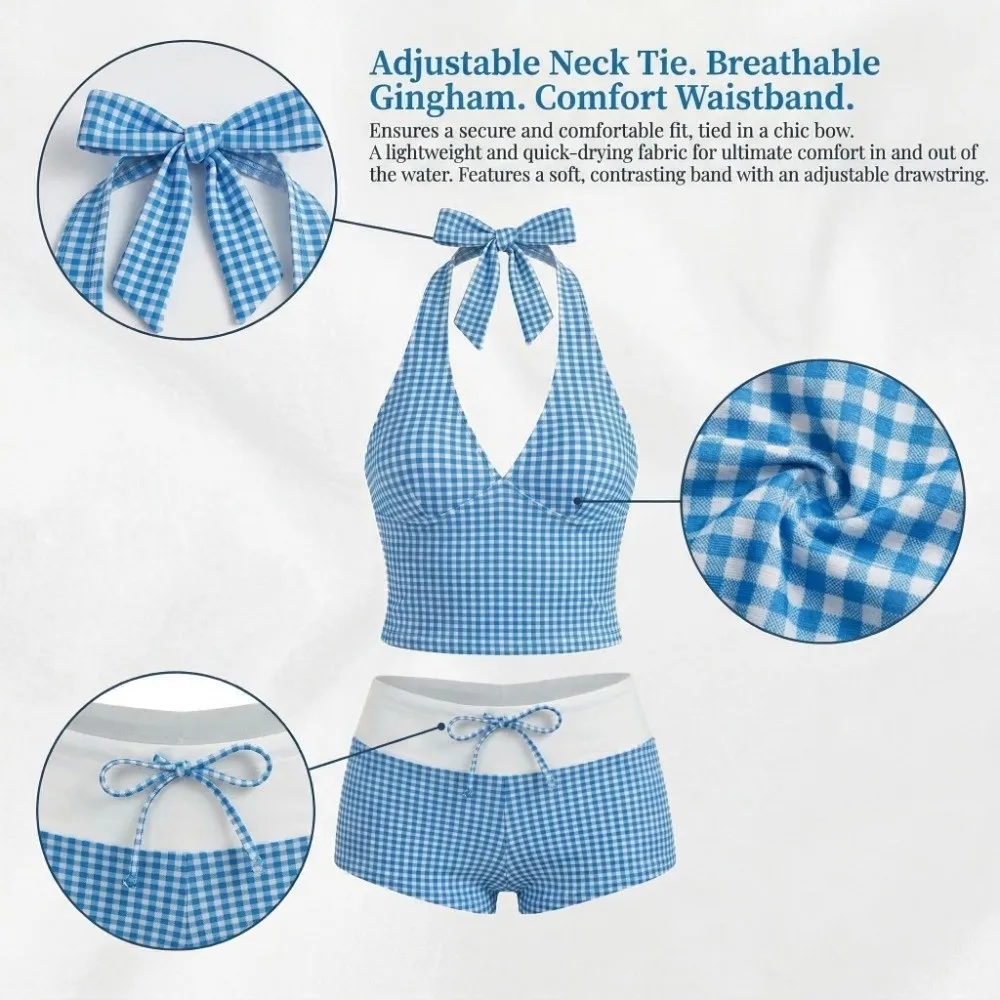 

Hot Spring Halter Neck Sling Two Pieces Bikini Suit V-Neck Slim Fit Stripe Swimwear Set Summer Y2k Beachwear Clothing Vacation