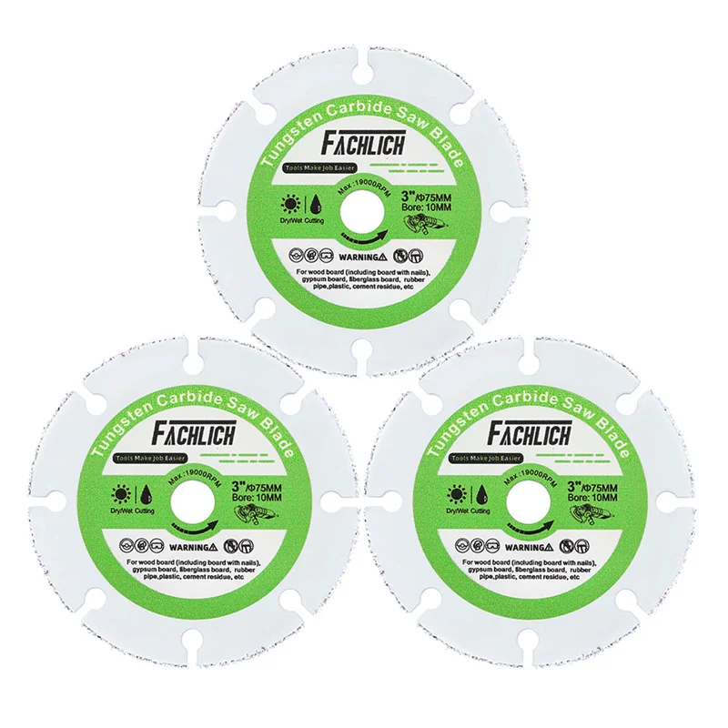 FACHLICH 3-teiliges Set Dia75mm Trennscheiben Mini-Sägeblatt für Holz Stahl Beton Granit Glas Fliesen Handwerkzeug 3-Zoll-Sägeblatt Keramik-Mini-Trennscheibe