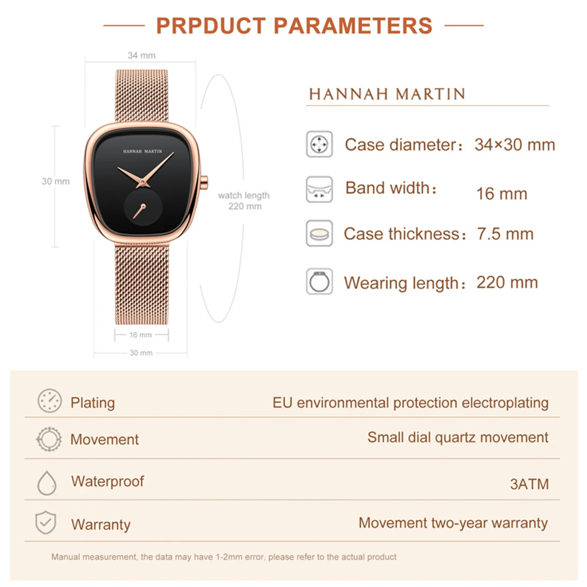 2023 New Women\'s Quartz Wristwatch 34mm Wine Barrel Rose Gold Black Stopwatch Fashionable Minimalist Style Oval Women\'s Watches