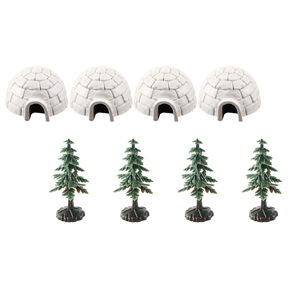 8pcs Lifelike Model Mini Christmas Tree Decorative Garden Statue Static nament Miniature Ice House Picture Christmas Tree