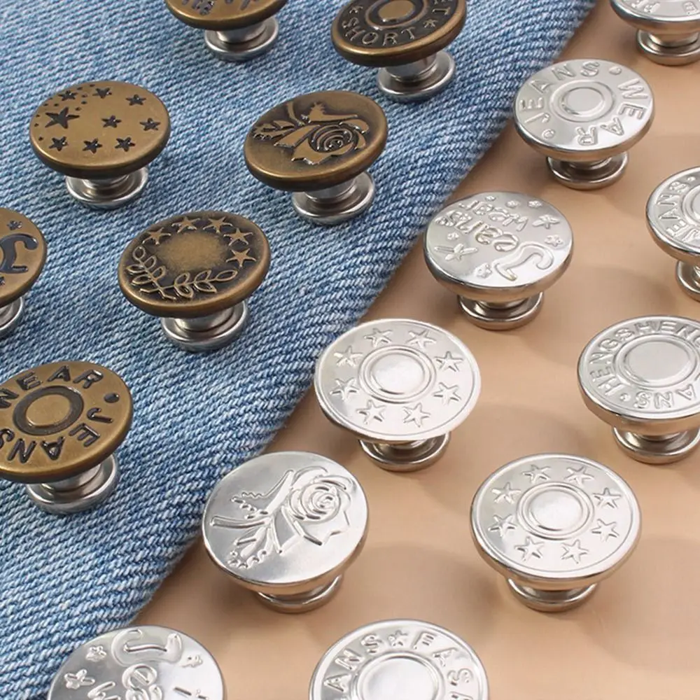 10pcs Portable Replacement Jeans Buttons Nailless Waist Adjust No-Sewing Metal Button Removable Pants Pins