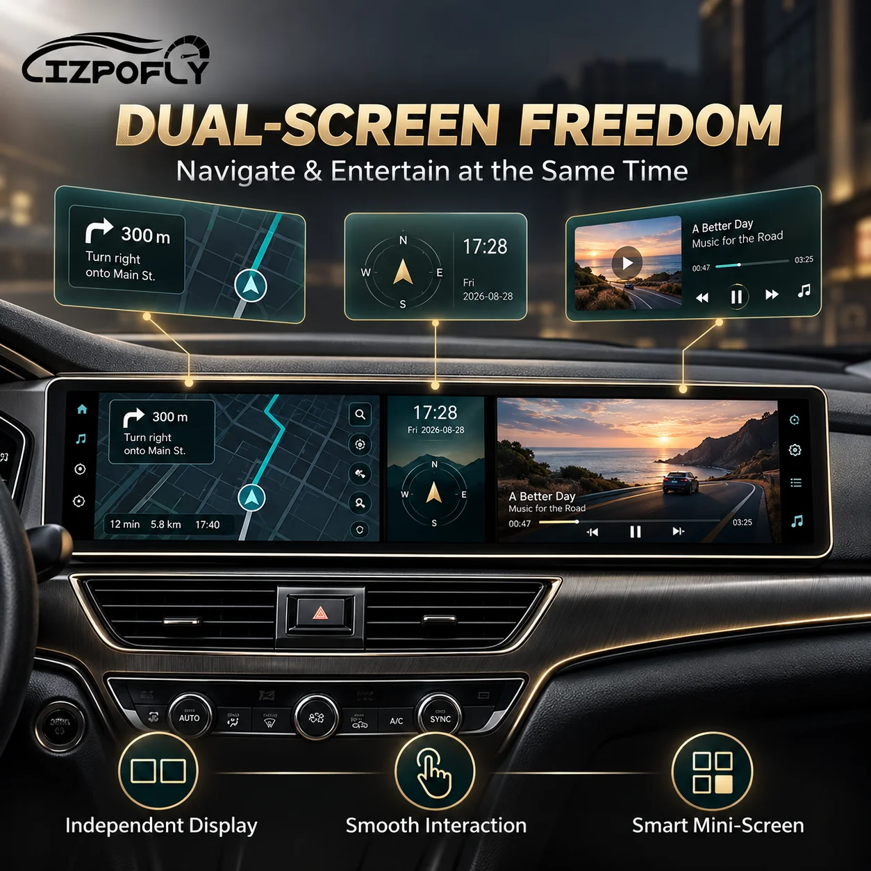 Lizpofly Dual 12.3 Inch Android 15 Car Radio For Honda Accord/Inspire 2018-2022 Wireless CarPlay GPS Navigation 4G