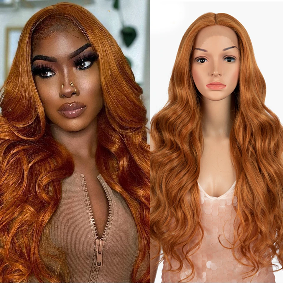 

Synthetic Lace For Black Women Highlight Orange Ginger Ombre Blonde Long Wavy Cosplay Wigs