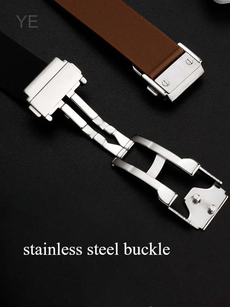 19x26mm Sweatproof Odorless Genuine Cow Leather Watchbands for Hublot Yubo Big Bang Series Exquisite Non-slip Silicone Strap