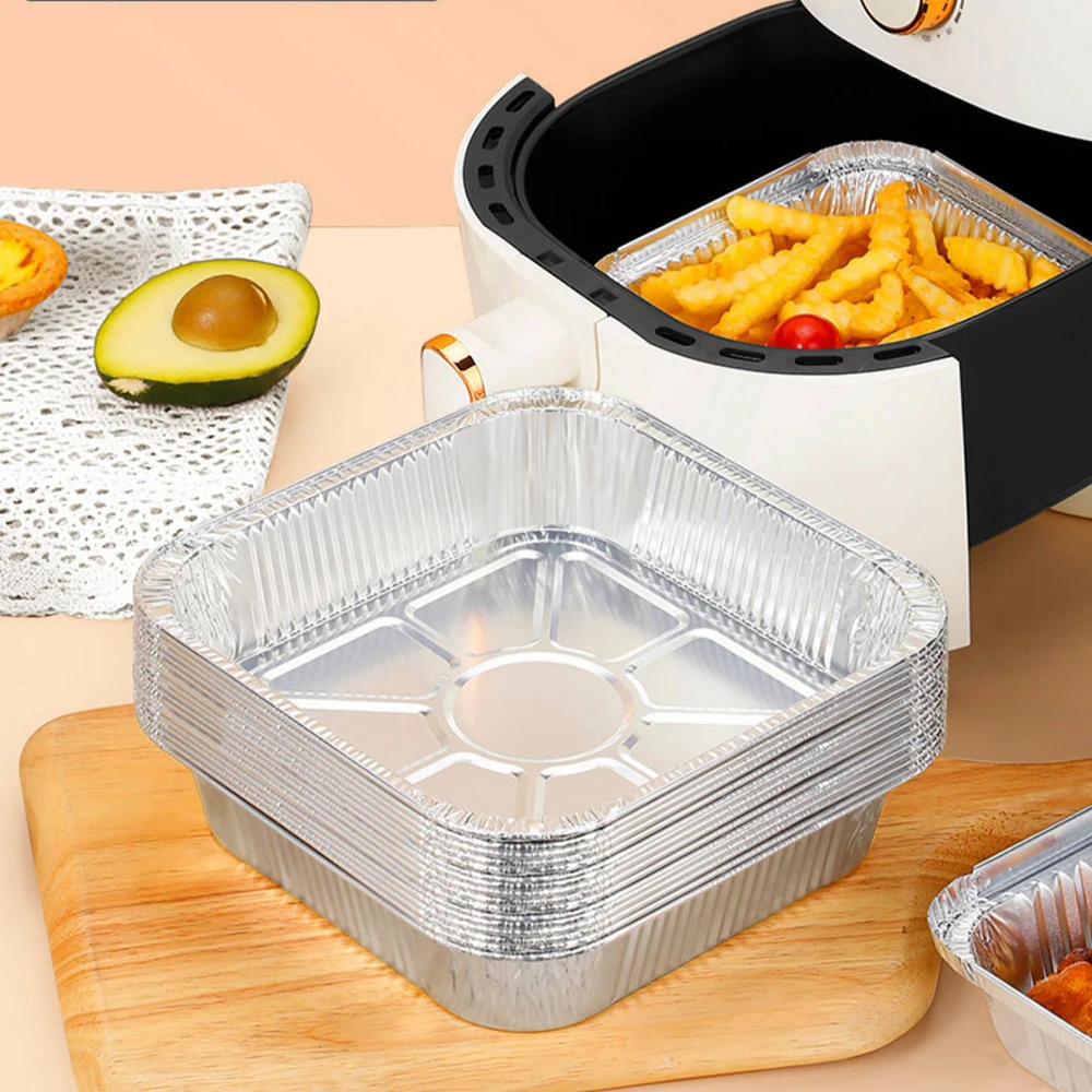 30PCS 20CM Square Air Fryer Aluminum Foil Pan Oven BBQ Tray Food Containers Cakes Kitchen Supplies Lunch Boxes Kitchen Gadget