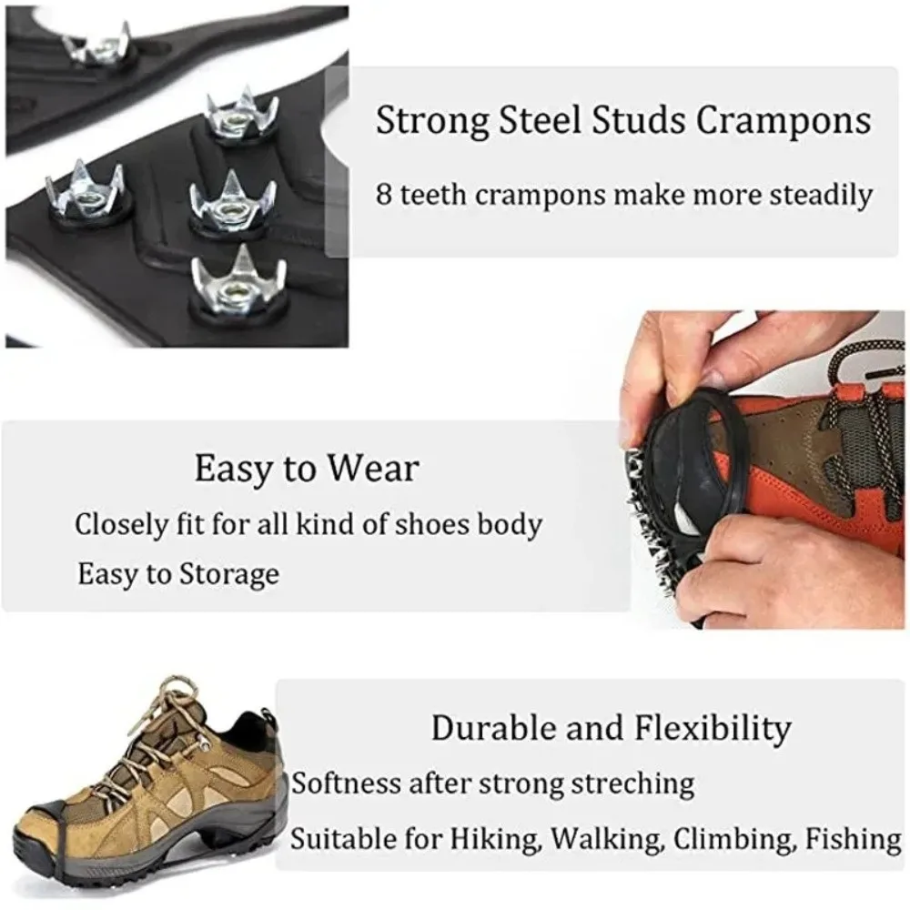 1 Pair New 5/8 Teeth Ice Gripper Spike Universal Spike Shoes Crampons Anti-Slip Snow Crampons For Shoes view 2