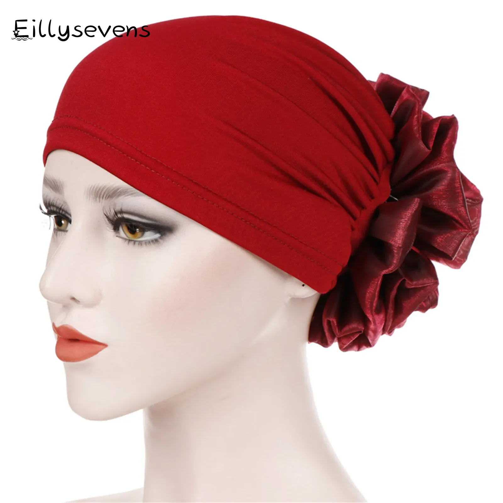 

Fashion Muslim Hijab Caps Back Big Flower Turban Bonnet For Woman Islamic Wrap Head Inner Cap For Hijabs Trendy Headdress