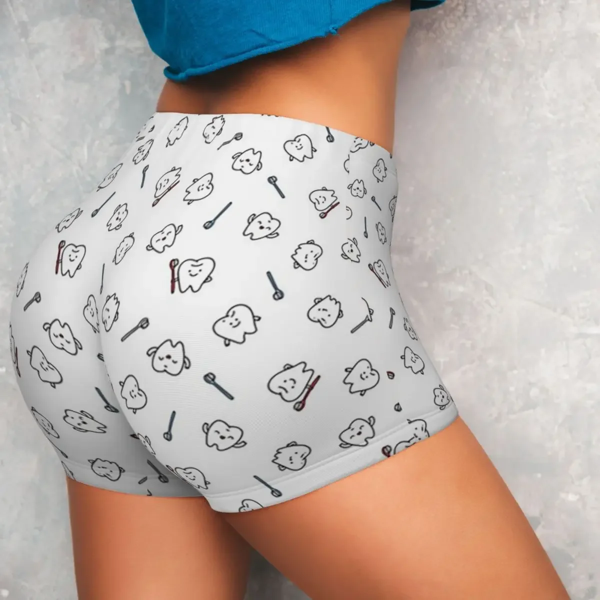 Custom Funny Teeth. Cute Tooth Art. Dentist Pattern Design Yoga Shorts Women Gym Workout Running Athletic Volleyball Shorts