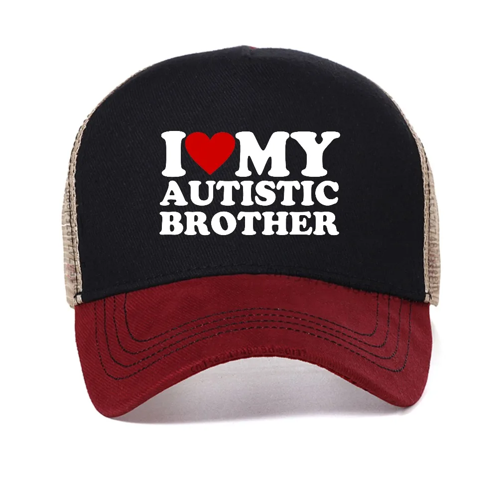 I Love My Autistic Brother I Heart My Sister baseball cap Humor Autism Gift caps For Men Women adjustable mesh sun hat