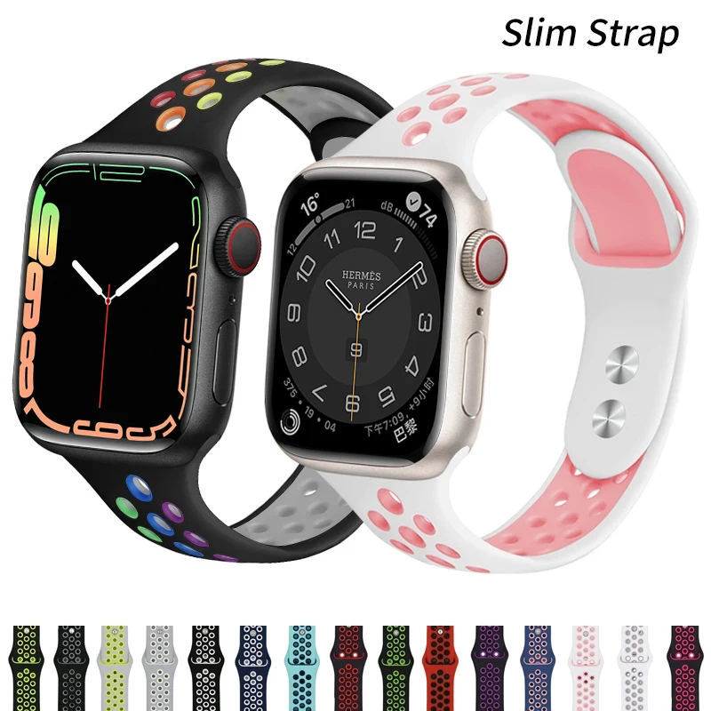 

Slim Silicone strap for Apple watch ultra 49mm band 41mm 45mm correa 38mm 40mm 44mm Sports bracelet iWatch serie 8 7 6 5 se 4 3