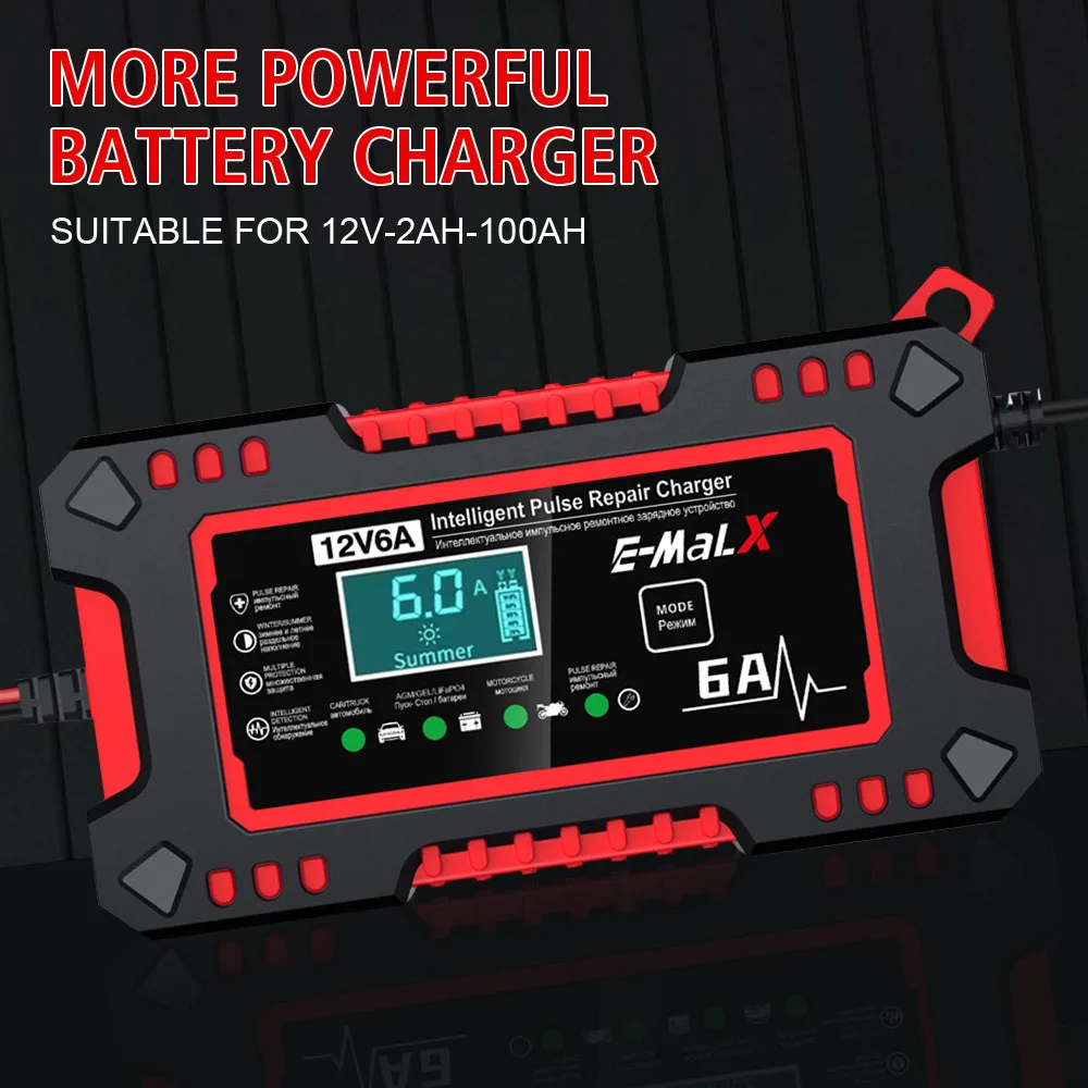 

Digital LCD Display 12V 6A Voltage Temperature Detection Intelligent Pulse Repair Car Battery Charger For SUV Motorcycle Truck