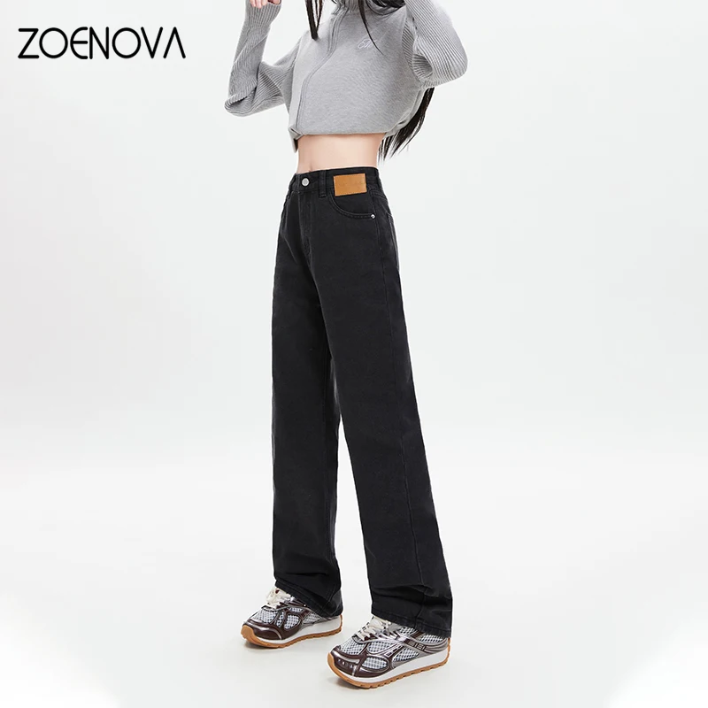 ZOENOVA Spring Korean Version Versatile Women\'s Jeans Street Cool Girl Straight Wide Leg Pants Retro High Waist Casual Trousers