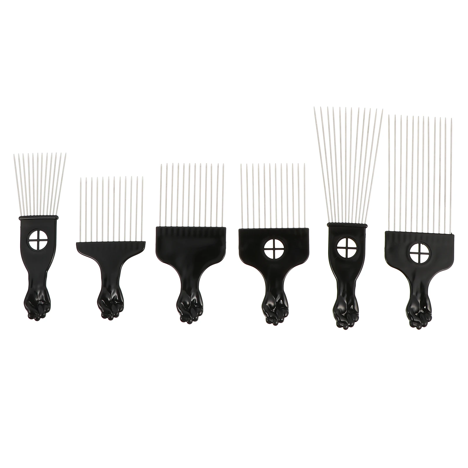 

6 pcs Steel Comb Durable Stainless Afro Twisted Comb ABS Afro Twisted Hair Pick Long Teeth Black Color Salon Use