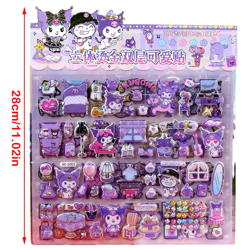 Pegatina 3D de doble capa Sanrio Kuromi, pegatinas Kawaii Cinnamoroll My Melody Bubble, pegatinas de estampado en caliente, regalo para niños