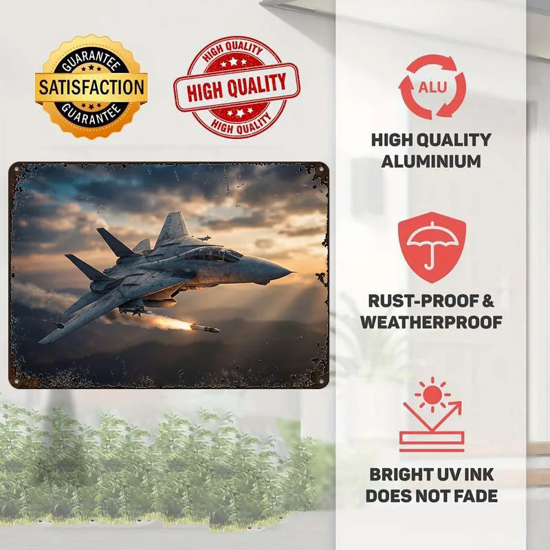F-14 Tomcat Missile Launch At Sunset Poster Customized Vintage Metal Signs Wall Art Retro Tin Plaque for Home Decorations House