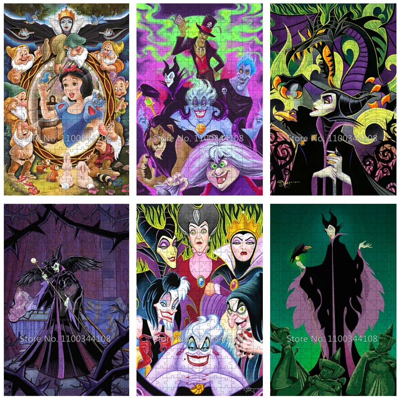 

Disney Villains Jigsaw Puzzle 35/300/500/1000 PCS Cardpaper Wooden Puzzles Witches Evil Queen Puzzle Children's Educational Toys