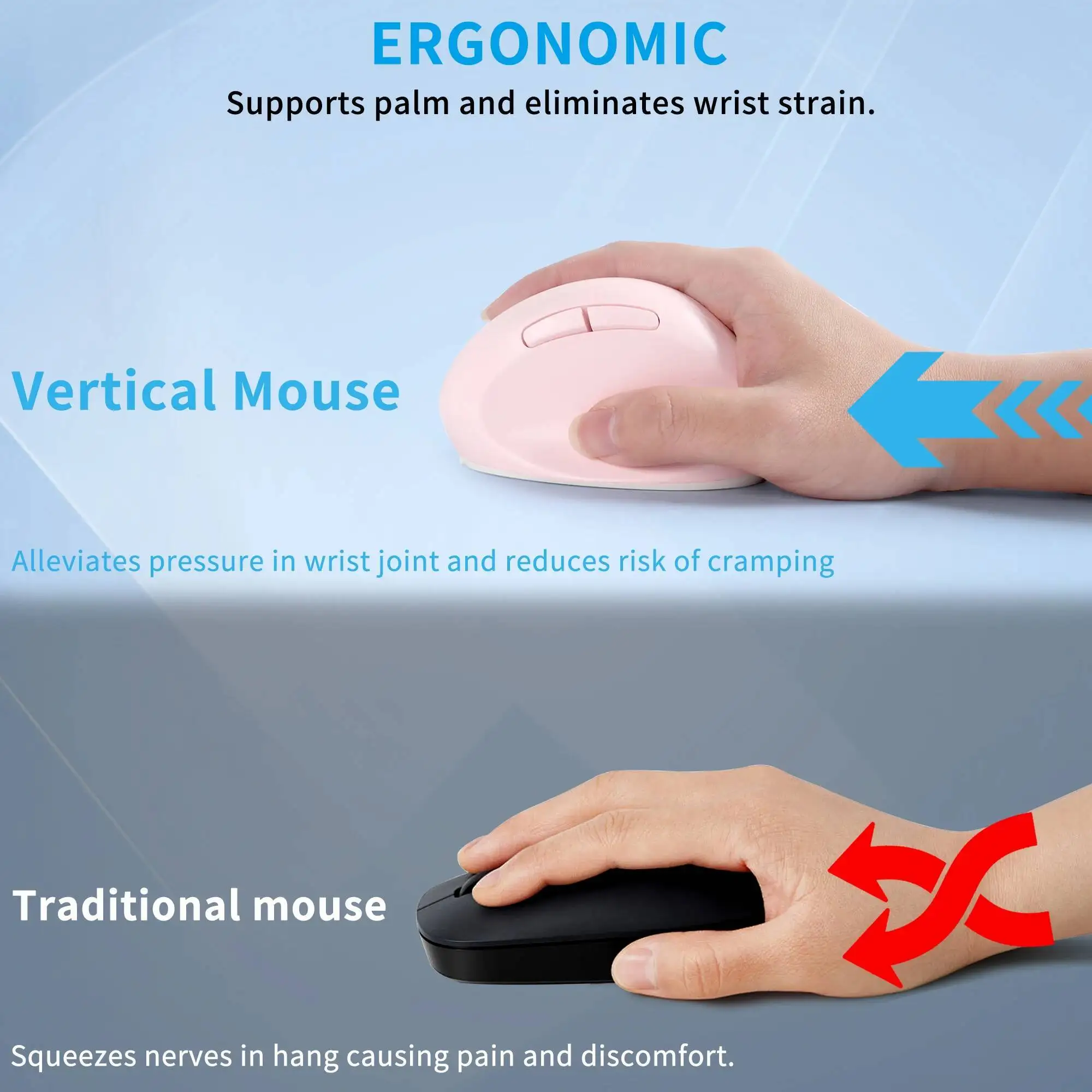 Ergonomic Vertical Pink Mouse 2.4G Wireless Gaming Mouse Rechargeable 1600DPI USB Computer 6 Buttons Optical Mice For Laptop PC