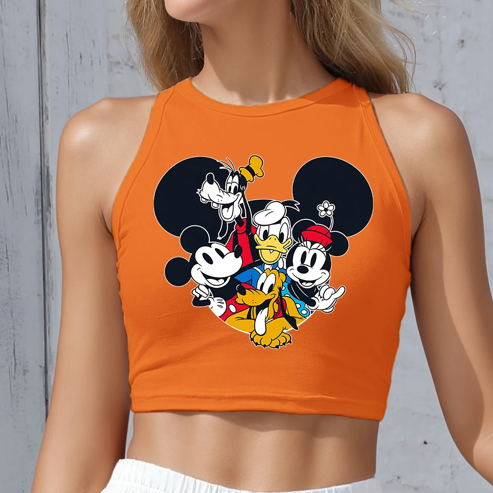 

Disney Sexy Crop Top Ladies Mickey Mouse Grphic Tank Tops Fashion Y2K Clothes Summer Women's Sexy Sleeveless Off Shoulder Tees