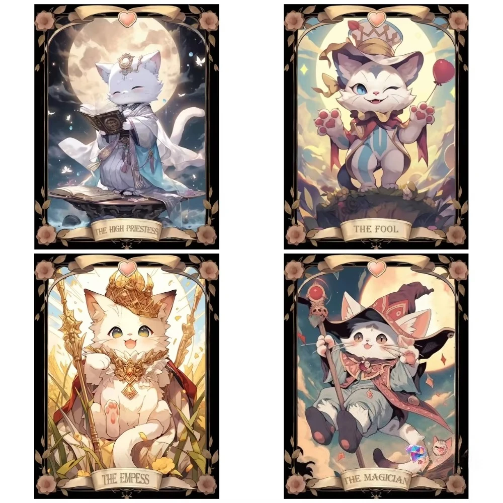 Tier-Tarotkarten Niedliches Katzen-Diamantmalerei-Set 5D DIY Diamant-Stickerei Kreuzstich Handgemachtes Geschenk Handwerk Heimdekoration