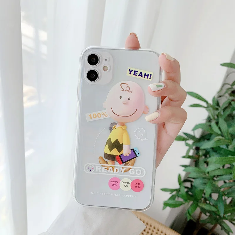 Anime Snoopy Puppy pilot Charlie Cartoon Transparent Phone Case For iPhone 16 15 14 13 12 11 Pro Max 16 15 Plus Case Cute Cover