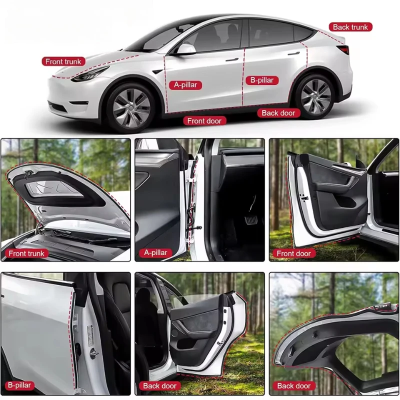 

Звукоизоляционный комплект дверного уплотнения автомобиля для Tesla Model 3/3 Highland Model Y/Y Juniper 2025 Резиновая уплотнительная лента для защиты от ветра и шума