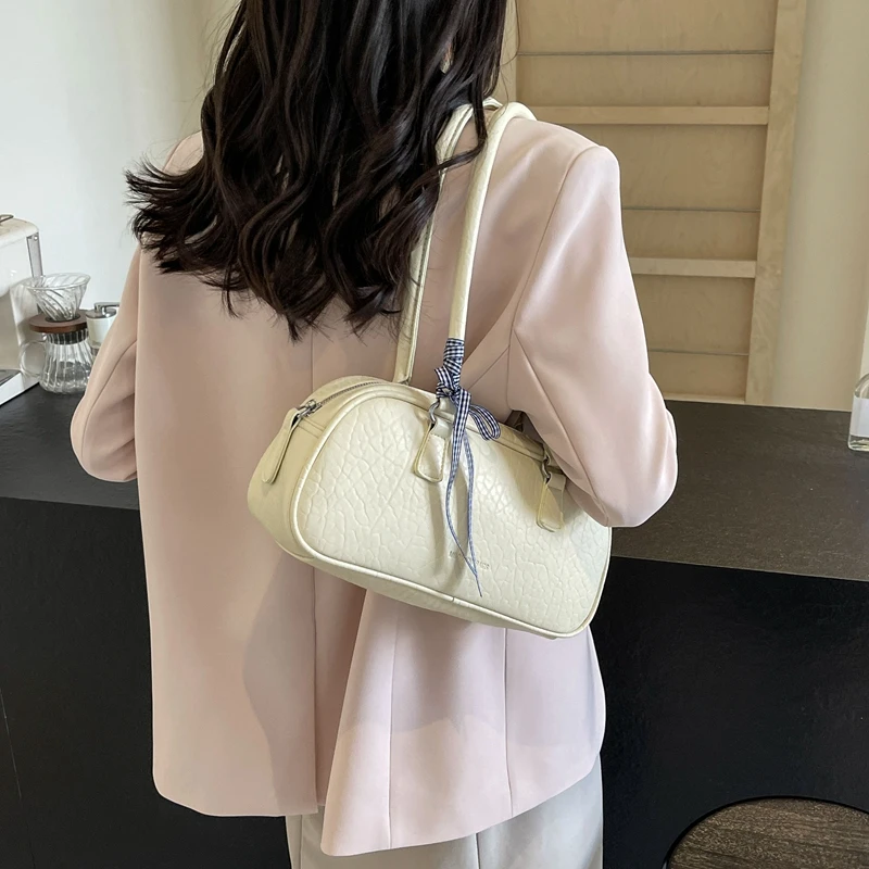 LEFTSIDE Ribbon Design Pu Leather Shoulder Bags for Women 2024 New Fashion Trend Females Underarm Tote Bag Solid Color Handbags