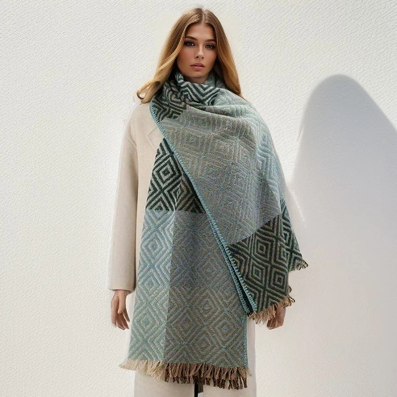 Classic Thick Poncho Shawl Women Cashmere Scarf Luxury Plaid Print Warm Blanket Pashmins Wraps with Tassel Bufanda 2023 Echarpe