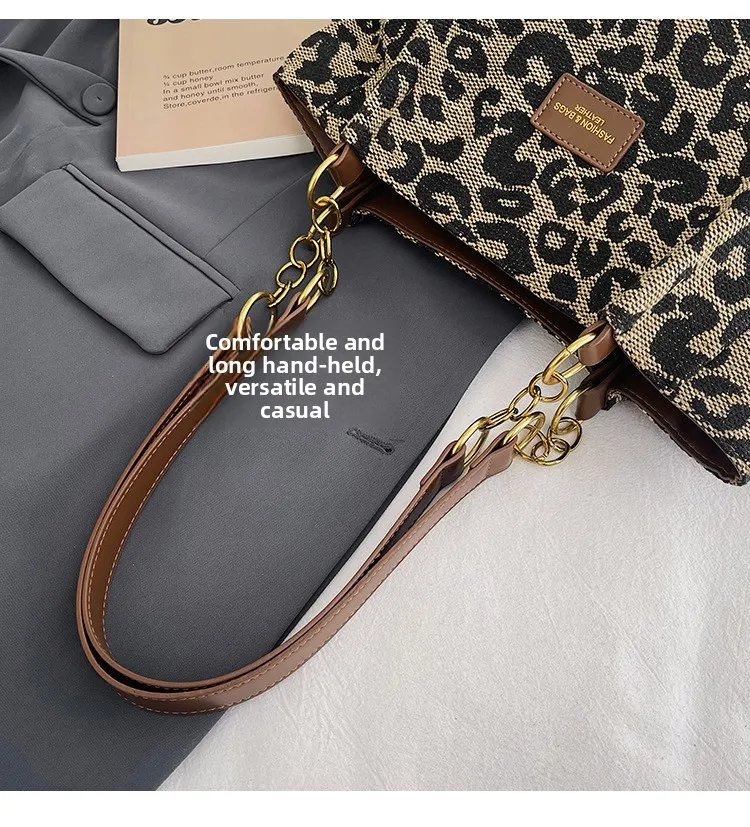 Meistverkaufte Damentasche, Retro-Leopardenmuster, einzelne Achselhöhlen-Umhängetasche, Einkaufstasche mit großer Kapazität, tägliche Handtasche für Frauen beim Einkaufen – Detail 15