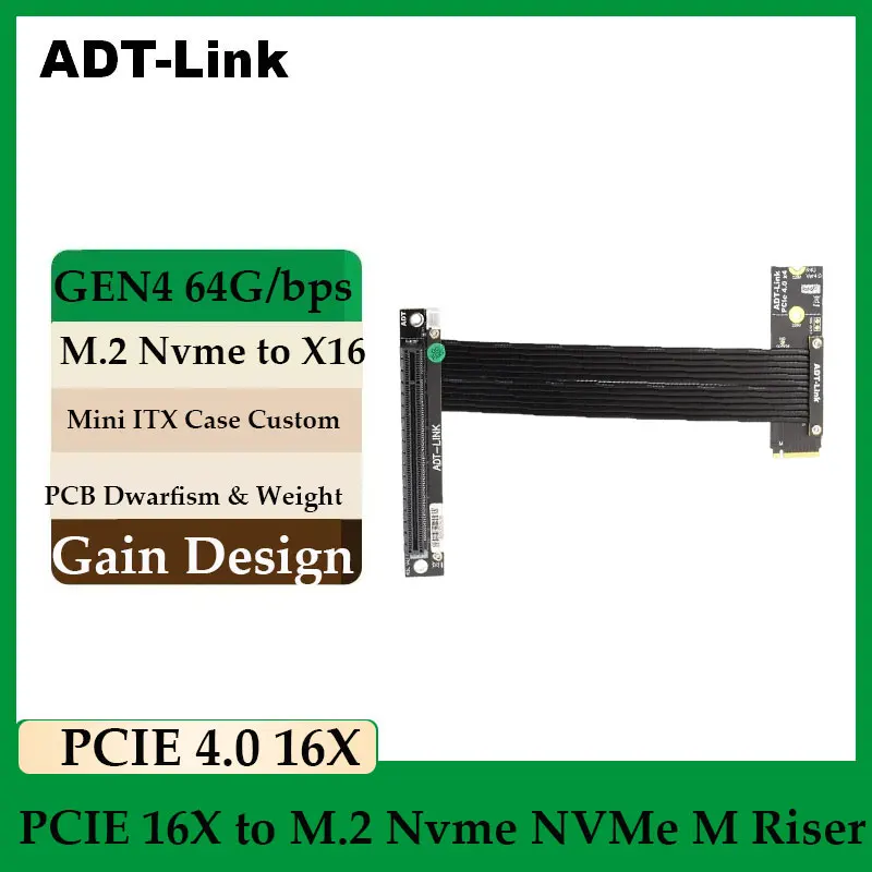 

Гибкий удлинитель ADT-Link PCIE 4.0 16x для M2 M.2 NVMe M Key SSD Riser Видеокарты Расширение Gen4 64 Гбит/с Перемычка для графического процессора