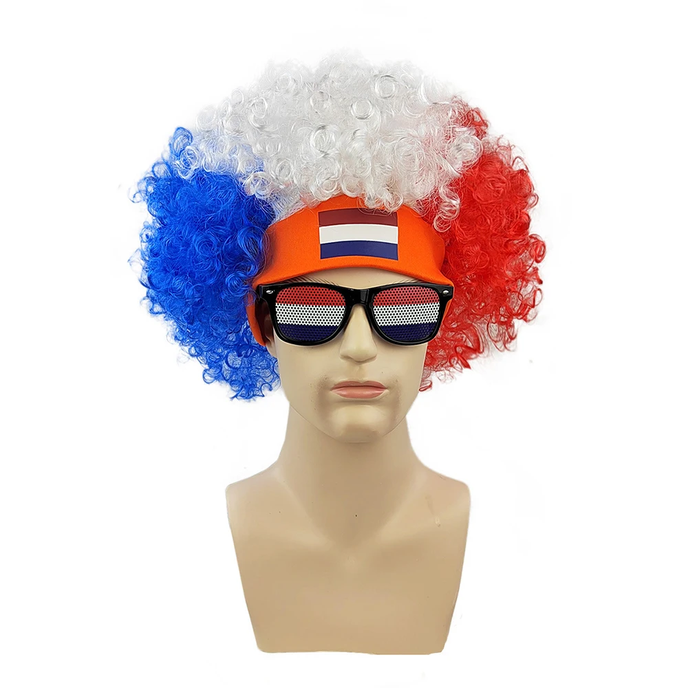 

National Flag Color Wig + Sunglasses Kit - Soccer Game Cheerleading Prop for Global Football Tournament Party Costume