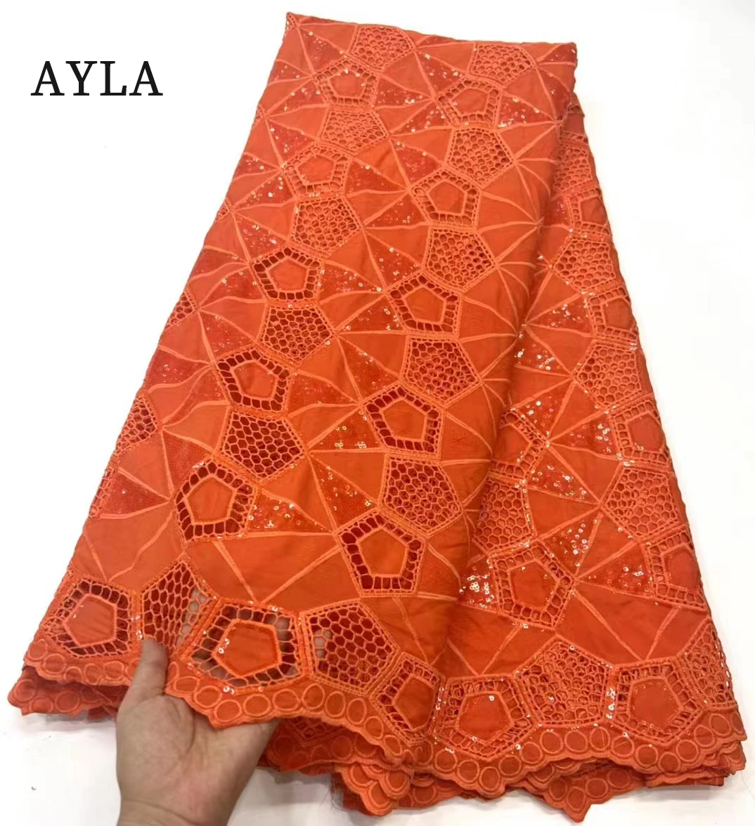 

Latest High Quality African Nigerian Lace Fabric with Sequins French Water Soluble Tulle Fabric 5 Yards Sewing Wedding Fabric