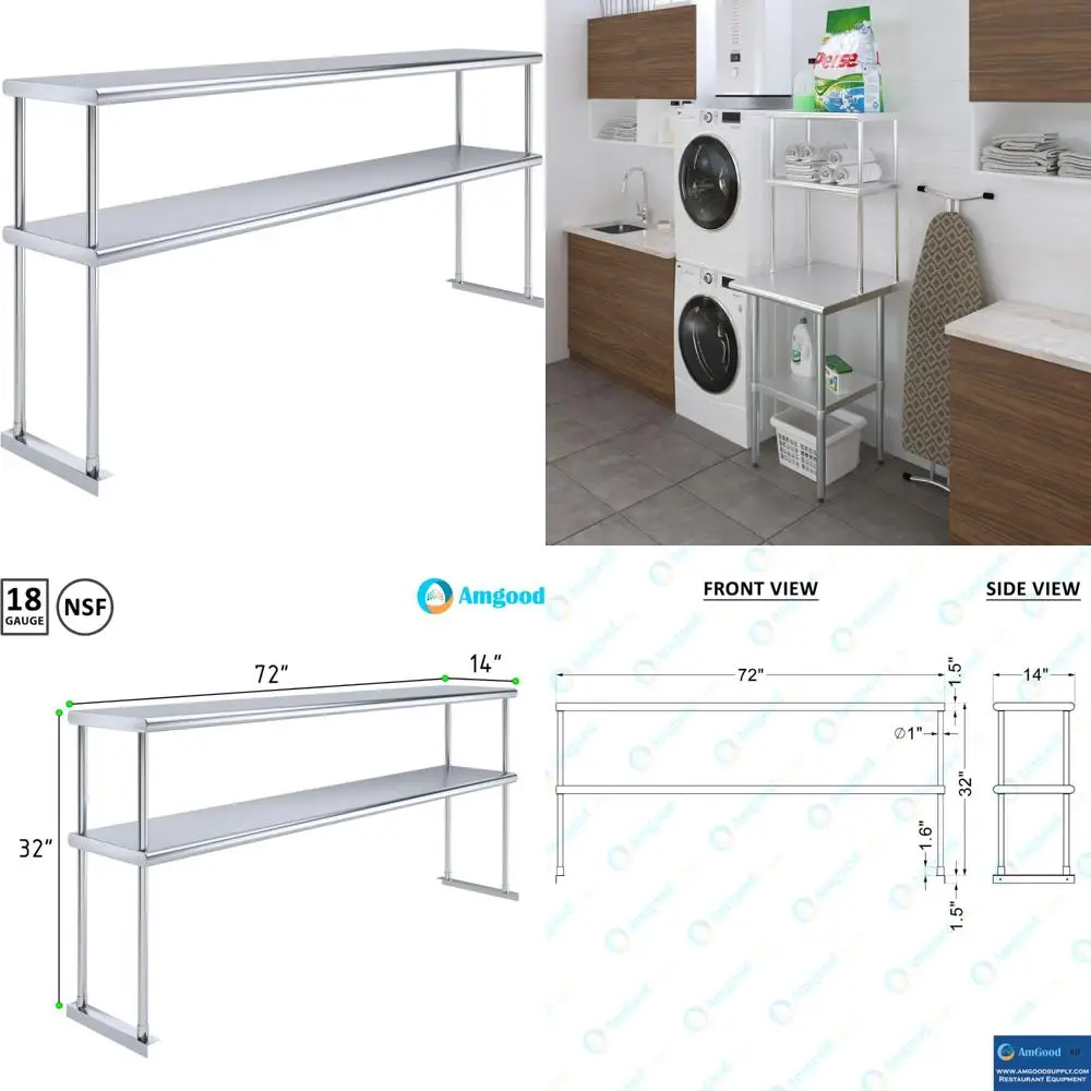 

Нержавеющая сталь над полкой, сертифицированная NSF, 72-длинный x 14, глубина, двухслойный, кухонное решение для хранения