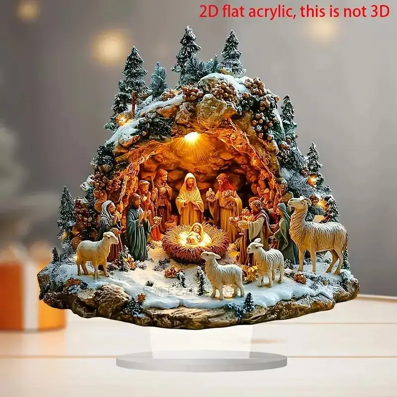 Desktop Decor Family Statue Jesus Tree Of Life Newborn Acrylic Flat Plate Desktop Decoration Ornaments For Home Decor