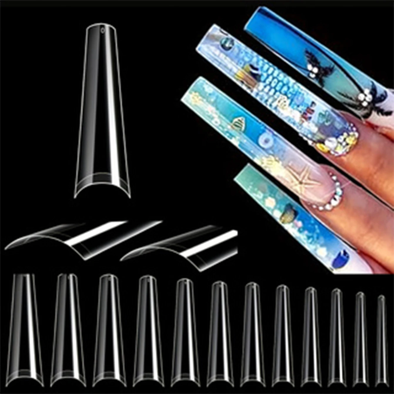 

504PCS Clear Extra Long Tapered and 3XL NO C Curve Coffin Nail Tips for Acrylic Nails Professional and Nail Salons Home DIY