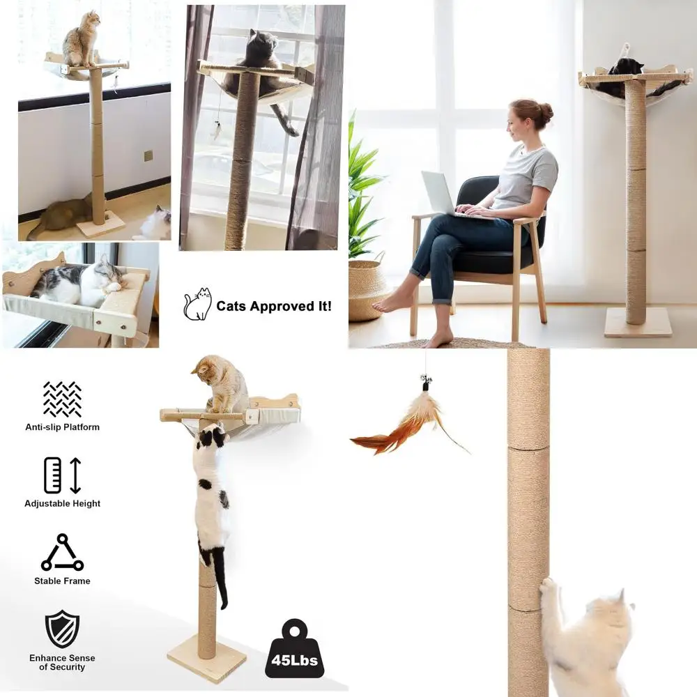 

Multi-Level Adjustable Cat Perch with Scratching Post, 46 Tall, Suction Cup, Supports 45 lbs, for Climbing and Play