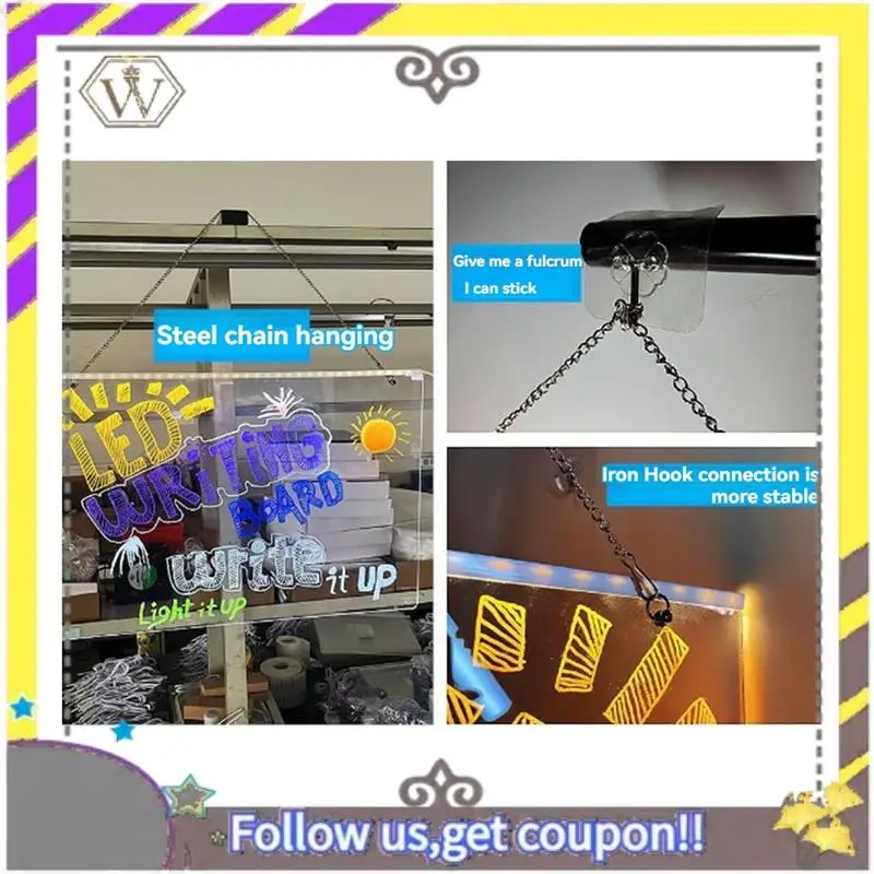 AU33-Can Be Hung Colorful 7Colors LED Dry-Erase Note Board Acrylic Message Board With Stand USB Power Rewritable Night Light