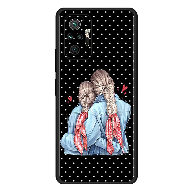 Phone Case For Xiaomi Redmi Note 11 9 10 Pro Max 8T 9T 9s 7 9C 7a 9A 8 8A Super Baby Mom Girl Black Soft Matte Protective Cover